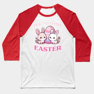Egg-cellent Easter Harmony: Pink, White, and Blue Bunny Bliss Baseball T-Shirt